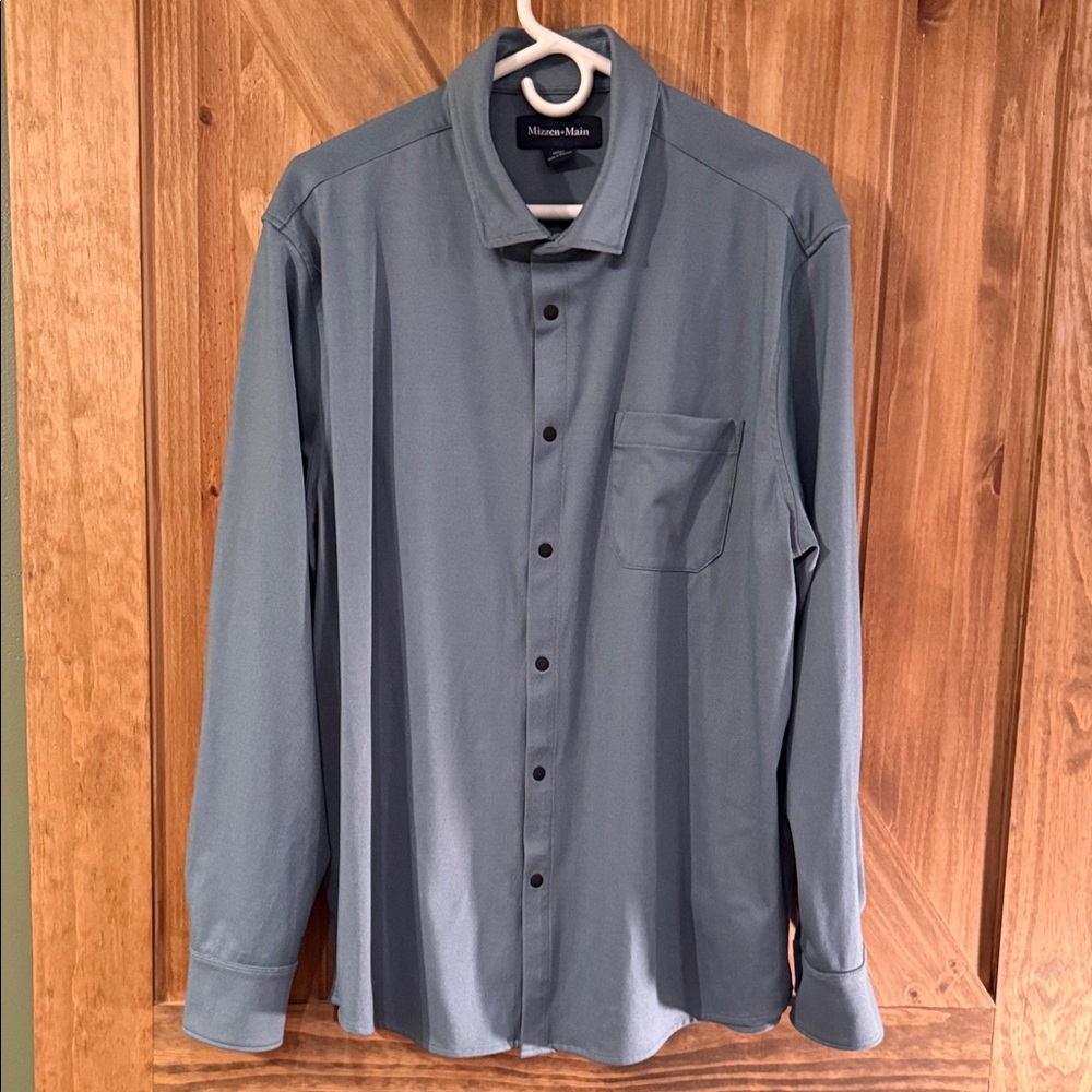 Mizzen+Main Slate Blue-Green Snap-Up Shirt